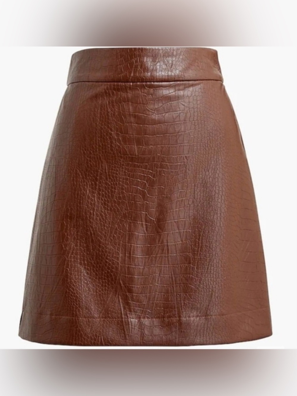 J. Crew Factory Brown Crocodile Embossed Faux Leather Mini Skirt NWT